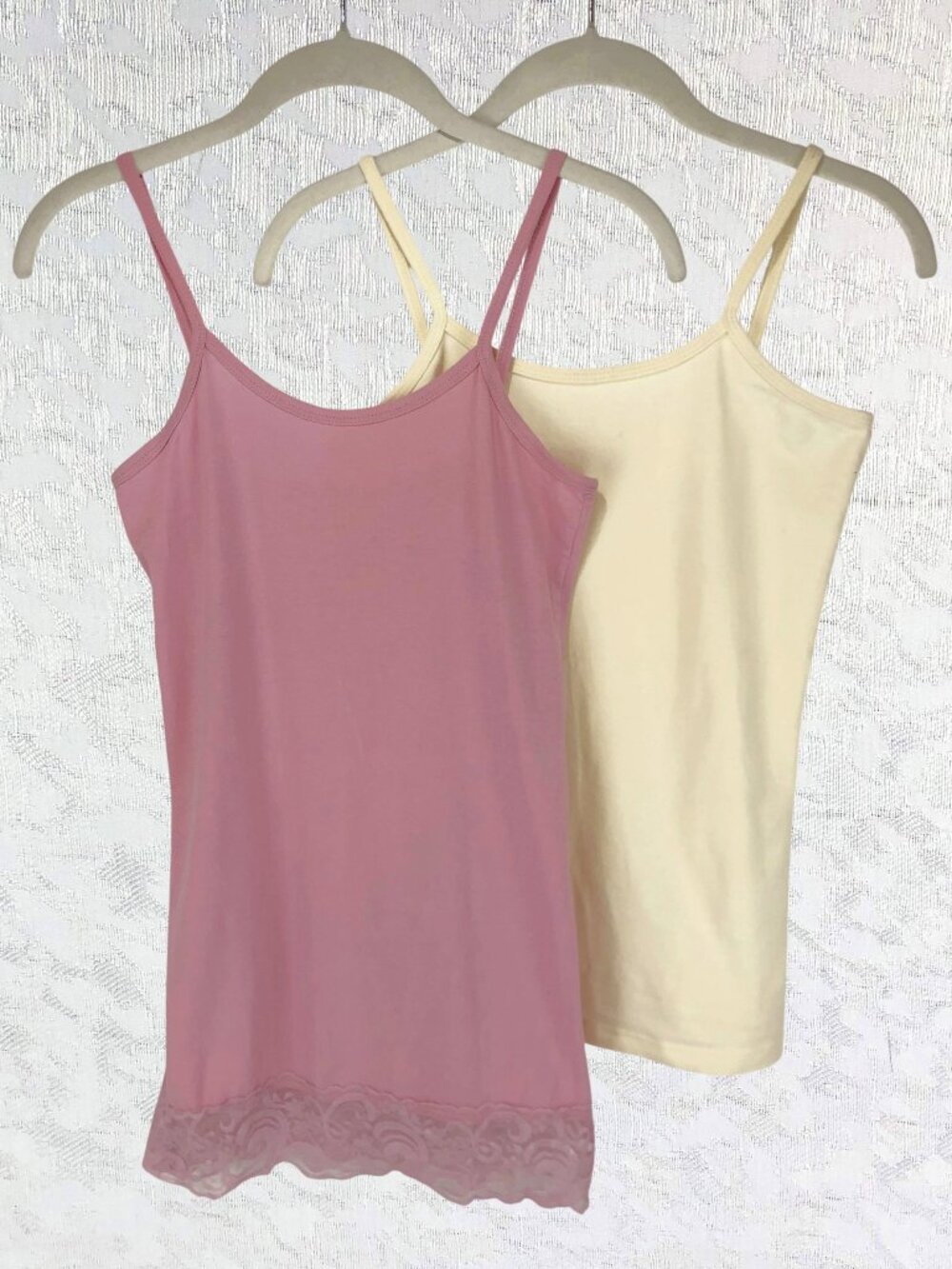 DownEast Basics Camisoles – Pink Lace Camisole + Yellow Wonder Camisole Size S